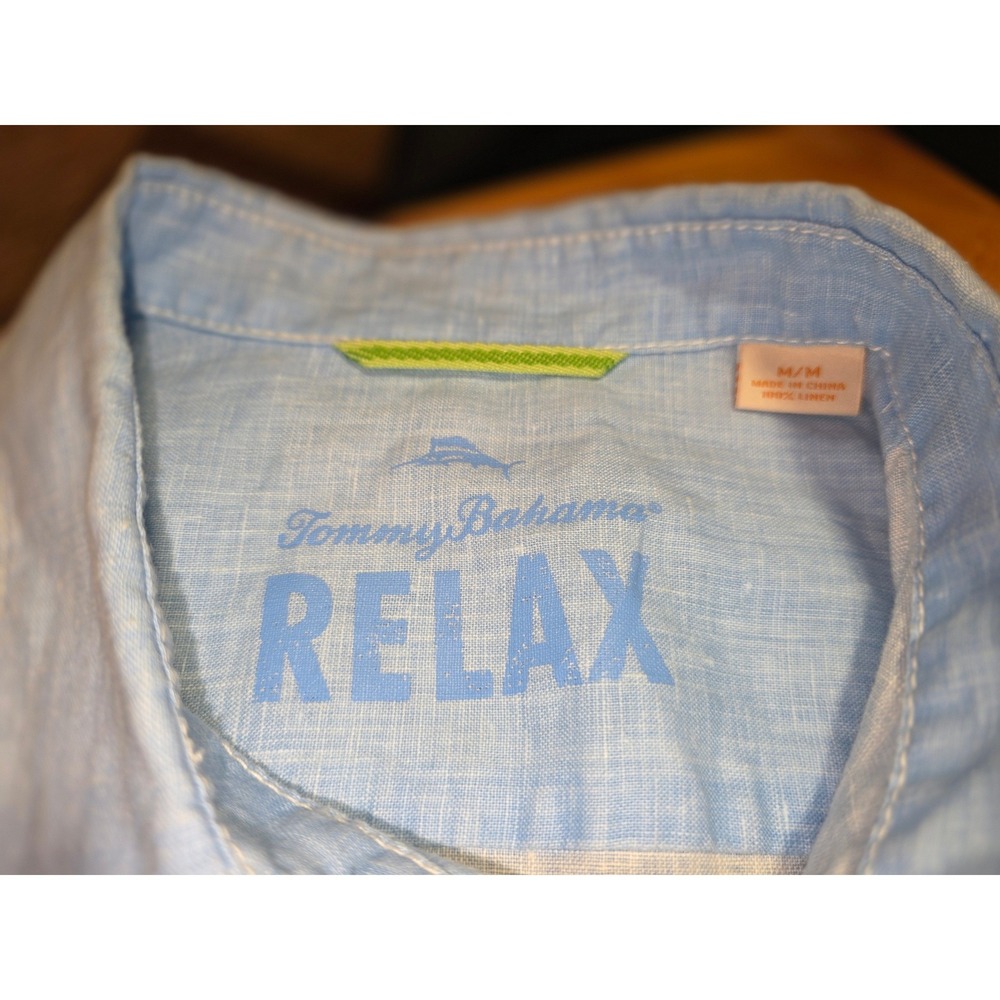Tommy Bahama Relax Mens Medium Light Blue 100% Linen Long Sleeve Button Up Shirt - Picture 5 of 5